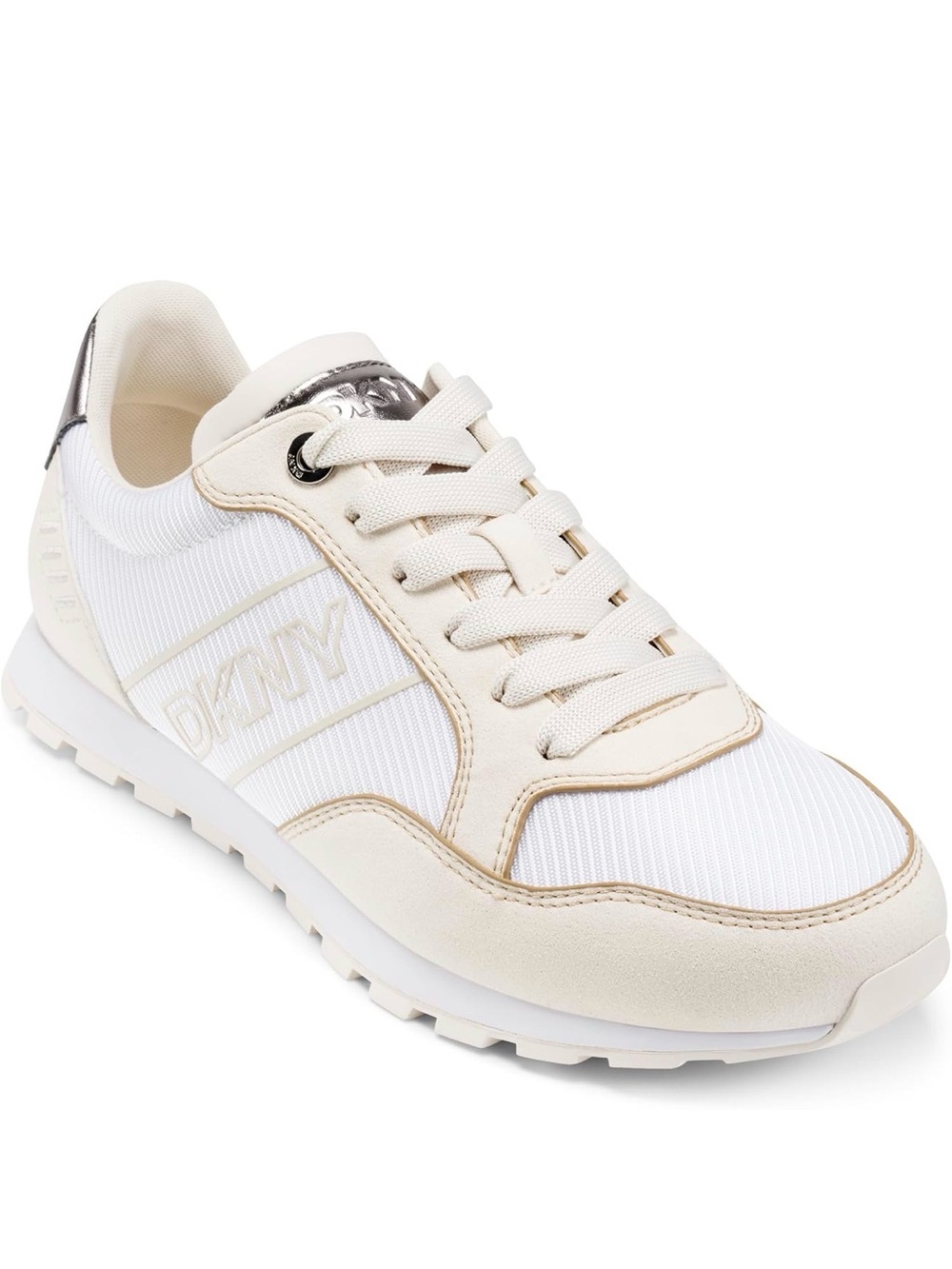 DKNY Beige and White Low-Top Lace-Up Sneaker